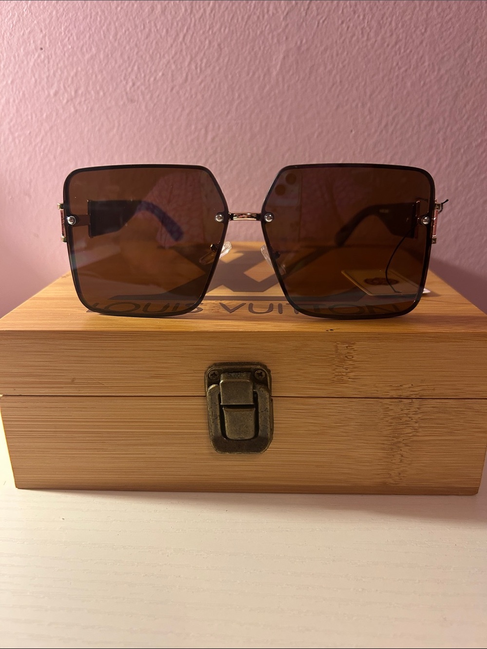 Square Brown Lens Sunglasses with Thin Metal Frame